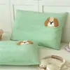 Toalha de algodão lavado tingido no fio 100% algodão Classe A, fronha bordada, design fofo de cachorro de desenho animado, capa de travesseiro 100% algodão, peça única