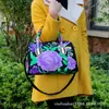 Estilo étnico bordado portátil bandolera doble uso bolsa tambor lona bordada bolsa floral viaje hombro portátil bolsa para mujer