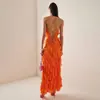 Vestido de tirantes largo con abertura estilo europeo y americano transfronterizo para vacaciones, nuevo de verano 2025, con cordones, sexy, con volantes