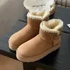 Botas de Nieve Integradas de Piel de Oveja Transfronterizas 2025 Nuevas de Suela Gruesa Caña Alta Hebilla de Lana Hebilla Lateral de Cuero Botas de Algodón para Mujer