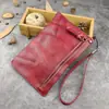 Nueva Bolsa para Teléfono Móvil de Piel de Vaca Curtida Vegetal Lavada Billetera Larga Bolsa para Tarjetas de Gran Capacidad Bolso de Muñeca Bolsa de Dinero Estilo Japonés para Hombre