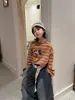 Camiseta Listrada de Manga Longa Desenho Animado Outono Cheese and Meow Boys Top 2026 Camiseta Básica Infantil Soltinha Gola Redonda