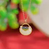 Yuebao Jewelry Plata de Ley S925 Jade Natural Hetian Esmalte Ruyi Bolsa de la Suerte Estilo Chino Retro Cadena Artística para Clavícula Venta al por Mayor