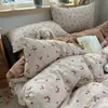 Conjunto de cama de quatro peças em gaze de algodão puro de camada dupla Classe A, capa de edredom 100% algodão, lençol de cima, capa de edredom, lençol com elástico, conjunto de três peças para dormitório estudantil 3