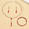Moderna y Sencilla Cadena de Garras con Pedrería y Borla, Juego de Joyería de Collar, Pendientes y Pulsera, Joyería de Diamantes de una Sola Fila de Venta Caliente Transfronteriza para Mujeres