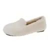 Sapatos femininos peludos para usar ao ar livre, novo estilo outono e inverno 2026, mocassins de calcanhar fechado, sapatos de pelúcia slip-on baixos da moda para gestantes