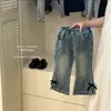 Calça Feminina Estilo Coreano Roupa Infantil 2026 Moda Outono Menina Laço Jeans Flare Estiloso Versátil Tendência