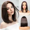 Peluca de Fibra Química Seda de Alta Temperatura para Mujer, Cobertura Completa de la Cabeza con Encaje en Forma de U, Cabello Corto Liso Amazon