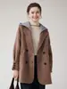 26 Nuevo Abrigo de Lana de Doble Cara de Estilo Elegante de Lujo Otoño/Invierno para Mujer, de Longitud Media, con Capucha, Holgado, Chaqueta de Lana Cruzada