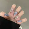 Uñas Azules Ojo de Gato Portátiles Piezas de Arte de Uñas Removibles Piezas de Arte de Uñas con Cita Blanqueadora Uñas Ballet Medias 24 Piezas