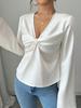 [Simple y Cómodo] Primavera y Verano 2025 Nuevo Diseño de Cuello en V Versátil Camisa de Manga Larga Tops para Mujer