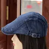 Nueva Gorra de Tela Vaquera Casual de Primavera y Otoño para Hombre Moda Retro Boina de Ala Corta Gorra Lavada Desgastada