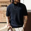 Nueva camiseta de punto para hombre con tacto fresco, al estilo de los nuevos ricos y el dinero antiguo, marca de moda de verano, diseño de canalé simple, adecuada para ir al trabajo, ropa de hombre