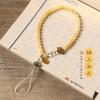 Cordão de Celular Feminino Estilo Exquisito e Fresco, Alça de Pulso Curta com Contas de Jade Bege e Cristal Branco, Corrente de Celular com Pingente Pequeno de Jade