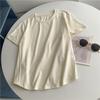 Camiseta de Cor Sólida com Gola Redonda e Costura Manga Curta Estilo Americano Algodão Puro Ombro a Ombro Elegante Versátil Feminino Top Fino