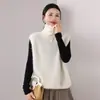 Chaleco sin mangas de cuello alto para mujer, mezcla de lana, cachemir y seda, color liso, abotonado, cepillado, estilo cárdigan, para capas
