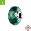 Estilo Vintage Plata S925 Trébol de Cuatro Hojas Cuentas de Vidrio Artístico DIY Pulsera de la Suerte