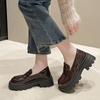 Saia estilo faculdade redonda all-match sapatos de couro de fundo grosso femininos 2025 primavera novos mocassins de salto grosso