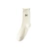 Calcetines de orejas de madera de otoño e invierno de algodón para mujer, medias de algodón para mujer con bordado de lazo, calcetines de algodón transpirables absorbentes de sudor para niñas