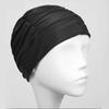 Fabricante Venta al por Mayor Cómodo No Estirable Plus Gorro de Natación Plisado para Cabello Largo Color Puro Gorro de Natación de Tela para Mujer Gorro de Tela de Nailon