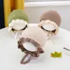 Gorro de lana con encaje para bebé, gorro de pescador para niña, gorro de princesa coreana con protección para los oídos para otoño e invierno.