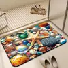 Tapete de Piso de Tierra de Diatomeas con Diseño 3D de Concha Marina y Estrella de Mar, Fuerte Absorción de Agua, Secado Rápido, Antideslizante, Tapete de Baño Colorido para la Entrada del Baño