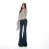 26 Jeans de Campana con Bordado de Cintura Baja Ligeramente Sueltos Estilizadores Modelo Retro Americano Relación Cintura-Cadera para Mujer Soporta Dropshipping