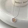 Collar con Colgante Redondo de Plata Esterlina S925 Ágata Negra Mate Escarchada Piedra Ojo de Tigre Cadena Clavicular de Ágata Gris Mismo Estilo para Hombres y Mujeres