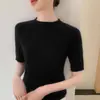 Camisa tejida retorcida de estilo casual para mujer, comercio exterior transfronterizo, manga corta, cuello redondo, corte holgado, adelgazante, top tejido retorcido, manga media, capa interior, venta al por mayor