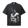 2026 Transfronterizo Justin Bieber Estilo Americano Cuello Redondo Hombros Caídos 300g Lavado Peso Pesado Manga Corta Camiseta Base para Hombre