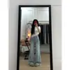 Jeans azul claro, sin ajuste, ligeramente acampanados para mujer, nueva colección de verano 2026, tiro alto, corte holgado, adelgazantes, pantalones acampanados en forma de herradura, modernos