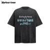Camiseta de manga corta con estampado de letras antiguas, estilo americano, estilo retro lavado, de verano, para hombre y mujer, de marca de moda, holgada, de algodón, de media manga para pareja.