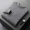 Suéter de lana para hombre, otoño e invierno, grueso, cuello alto, jacquard, 100% lana pura, tejido, camisa informal básica para hombre