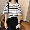 Nova Camiseta Listrada Casual Versátil Camiseta Listrada Solta Retrô Estilo Preguiçoso Casual Tendência Manga Curta