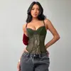 Camisole corset AYJ estilo novo europeu e americano transfronteiriço, cor sólida, retalhos de renda, top de sutiã sexy de corte justo para usar por dentro e por fora