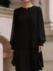 2026 Amazon Transfronterizo Estilo Francés Manga de Linterna Transparente Vestido de Volantes Cuello Redondo Simple Europeo y Americano Vestido Elegante