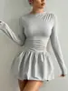 Otoño 2026 Nuevo Estilo Transfronterizo Amazon Comercio Exterior Moda Europea y Americana Ajustado Vestido de Manga Larga Elástico Falda Abullonada Mujer