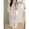 Conjunto de pijama de encaje a rayas estilo coreano, asequible, simple y cómodo, camisón casual holgado, ropa para estar en casa