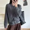 Suéter Holgado Sencillo de Cuello Redondo con Botones de Cuerno para Mujer, Top Corto Chaqueta, Nuevo Estilo Coreano Otoño e Invierno, Suéter de Punto Cárdigan