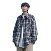Camisa xadrez retrô de manga comprida para homens, outono, solta, casual, 2026, nova, moderna, jovem, masculina, com gola virada, jaqueta