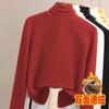 Camisa Base de Veludo Feminina Espessada Gola Alta Forrada de Lã Roupa Interna Outono e Inverno Novo Estilo All-Match Camiseta de Manga Comprida Top Feminino