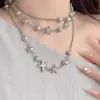 Collar de Estrella de Cinco Puntas Gris Perlado con Cuentas de Doble Capa para Mujer, Estilo Único, Cadena para Clavícula en Capas, Accesorio de Cadena Larga para Suéter