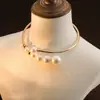 Collar geométrico de perlas francesas de alta gama, collar de apertura de moda de lujo, joyería de personalidad nicho, suministro mayorista