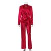 Roupas femininas estilo europeu e americano Primavera Nova Seda Gelada manga longa ombreira cadarço camisa calça terno casual feminino comércio exterior Atacado