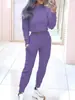 Sudadera con capucha de color liso y cuello redondo para mujer, moda casual, manga larga, conjunto de pantalones largos, nuevo otoño, nuevo estilo, sin planchar
