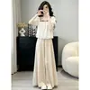 Impresionante Conjunto de Principios de Verano 2026 para Mujer: Conjunto de Dos Piezas: Camisa Bordada de Manga Corta Cuadrada Relajada Estilo Francés y Pantalones Anchos Holgados