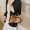 Bolsa Pequena Brilhante Feminina 2024 Nova Bolsa Transversal Distinta Bolsa de Corrente com Lantejoulas Bolsa com Fecho Fashionable Bolsa de Mão para Noite