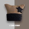 Gorro de lana con orejas de gato y estrella de cinco puntas estilo Yabi, estilo coreano, cálido, con protección para las orejas, tejido a la moda para invierno.