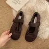 Zapatos de Algodón con Pelo Antideslizantes de Fondo Plano Cálidos de Terciopelo Francés Retro para Mujer 2026 Nuevos Versátiles Mary Jane Otoño/Invierno