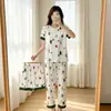Pijama para Mãe Jovem Conjunto Feminino de Três Peças com Manga Curta Fino Tamanho Plus Size Solto Conjunto para Casa de Primavera e Outono Estilo Mori